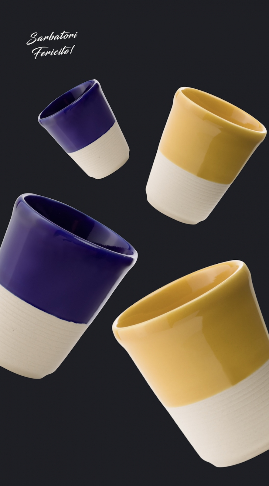 Set Cadou 4 Pahare Ceramica Arhitect Glaze Sarbatori (2 Pahare Albastru Cobalt 200ml, 2 Pahare Galbene 200ml) 4