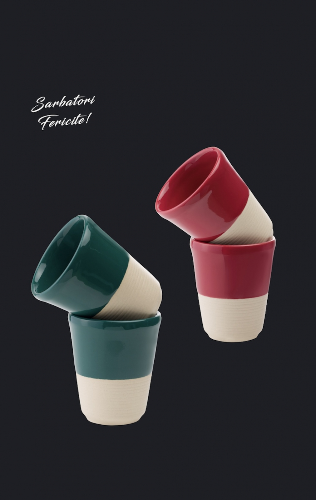 Set Cadou 4 Pahare Ceramica Arhitect Glaze Sarbatori (2 Pahare Rosii 200ml, 2 Pahare Verzi 200ml) 5