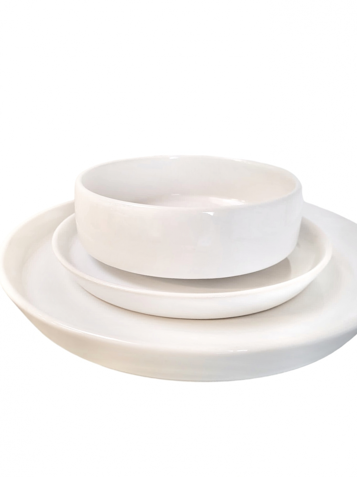 Set Farfurii 18 piese Albe Casablanca: 6 Farfurii Mari, 6 Desert  6 Boluri - Ceramica Manuala de Lux