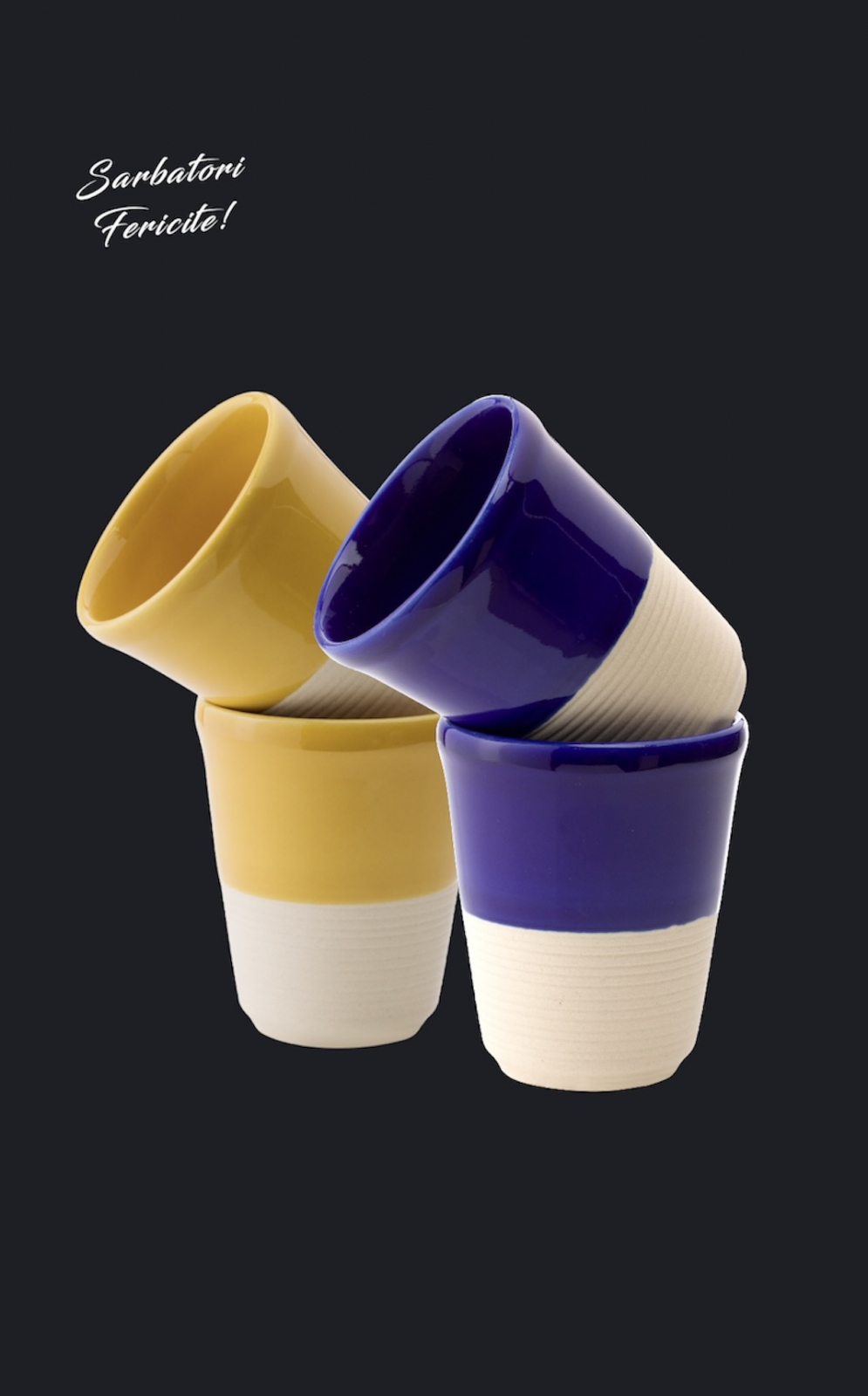 Set Cadou 4 Pahare Ceramica Arhitect Glaze Sarbatori (2 Pahare Albastru Cobalt 200ml, 2 Pahare Galbene 200ml) 2