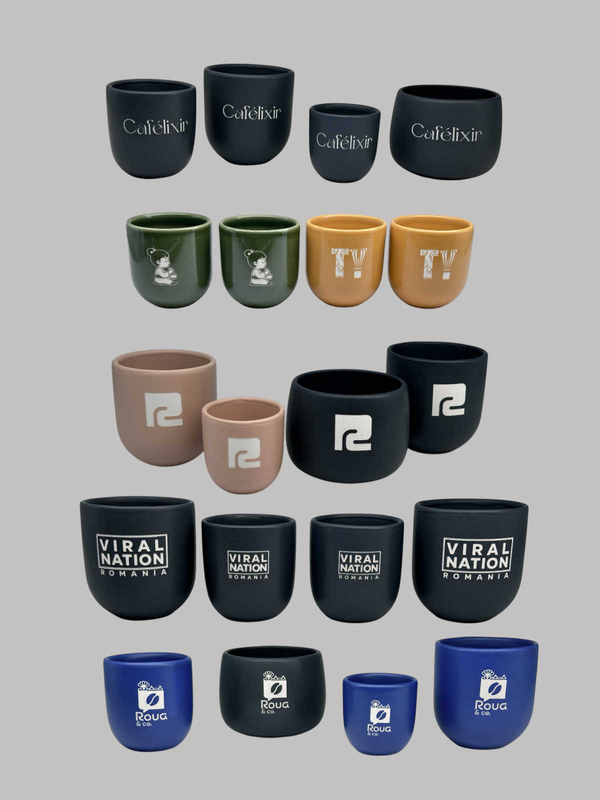 Set 30 Cesti Cafea tip Pahare NOVUM Gresie Glazurata, Diferite Marimi si Culori de Glazuri 2