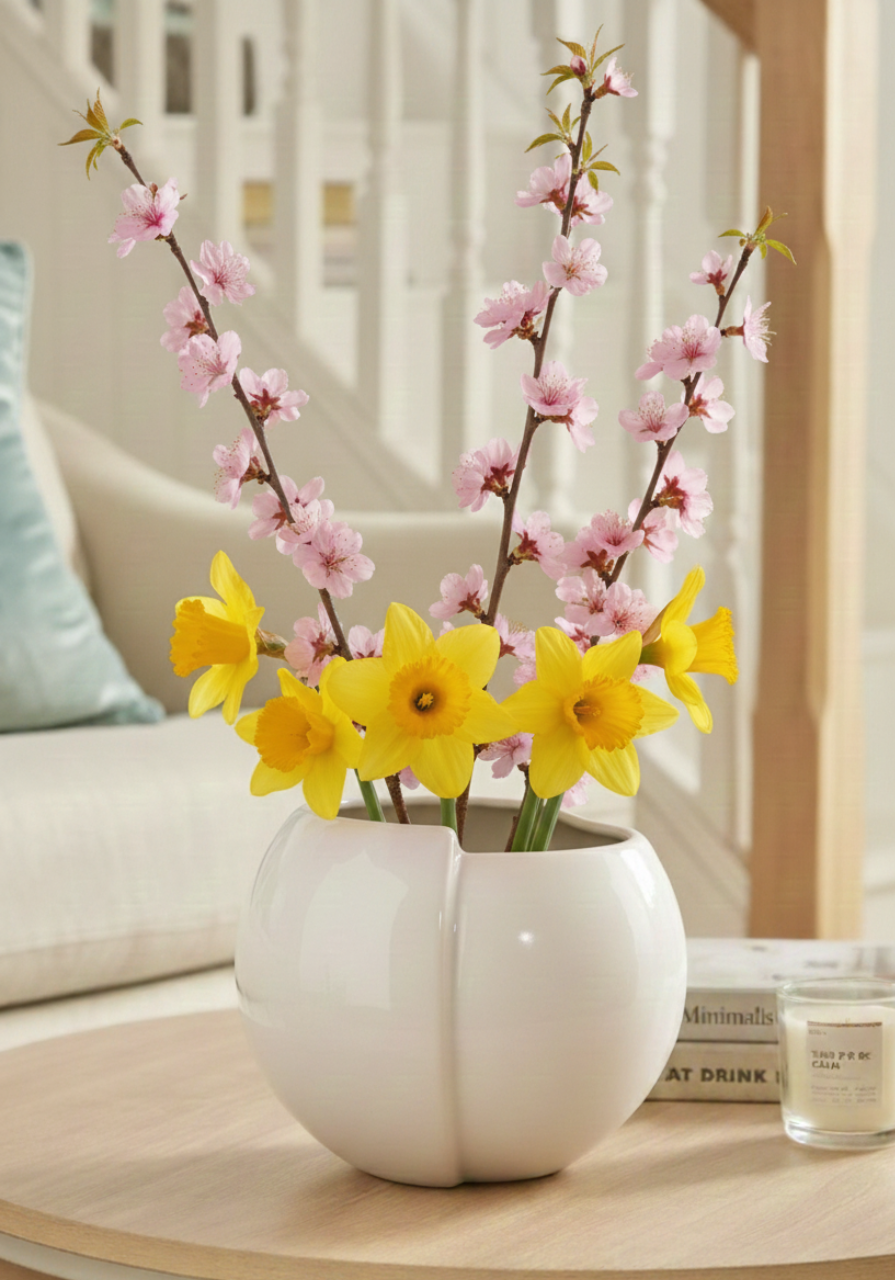 Vaza sau Ghiveci Alb Duo (17cm diametru, 14cm inaltime) 2