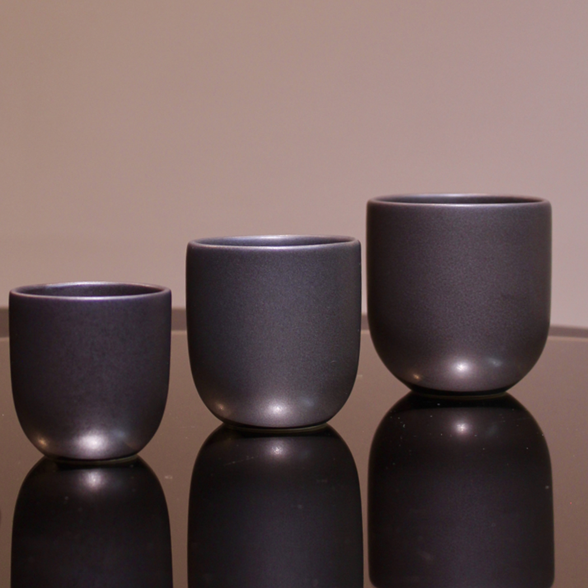 Set 3 Pahare Ceramica Vulcano (250ml, 150ml, 50ml) Negru Carbon Mat 2