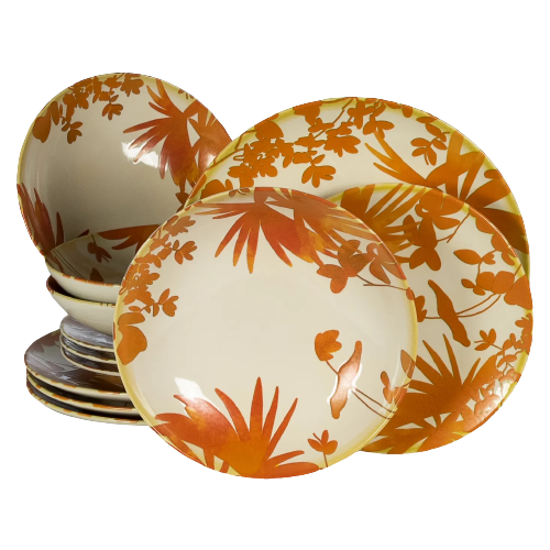 Set 12 Piese Summer 66 Portocaliu: 4 Farfurii Intinse 26cm, 4 Farfurii Desert 20cm  4 Boluri 21cm 500ml