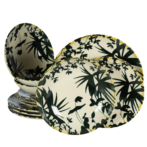 Set 12 Piese Summer 55 Negru: 4 Farfurii Intinse 26cm, 4 Farfurii Desert 20cm  4 Boluri 21cm 500ml