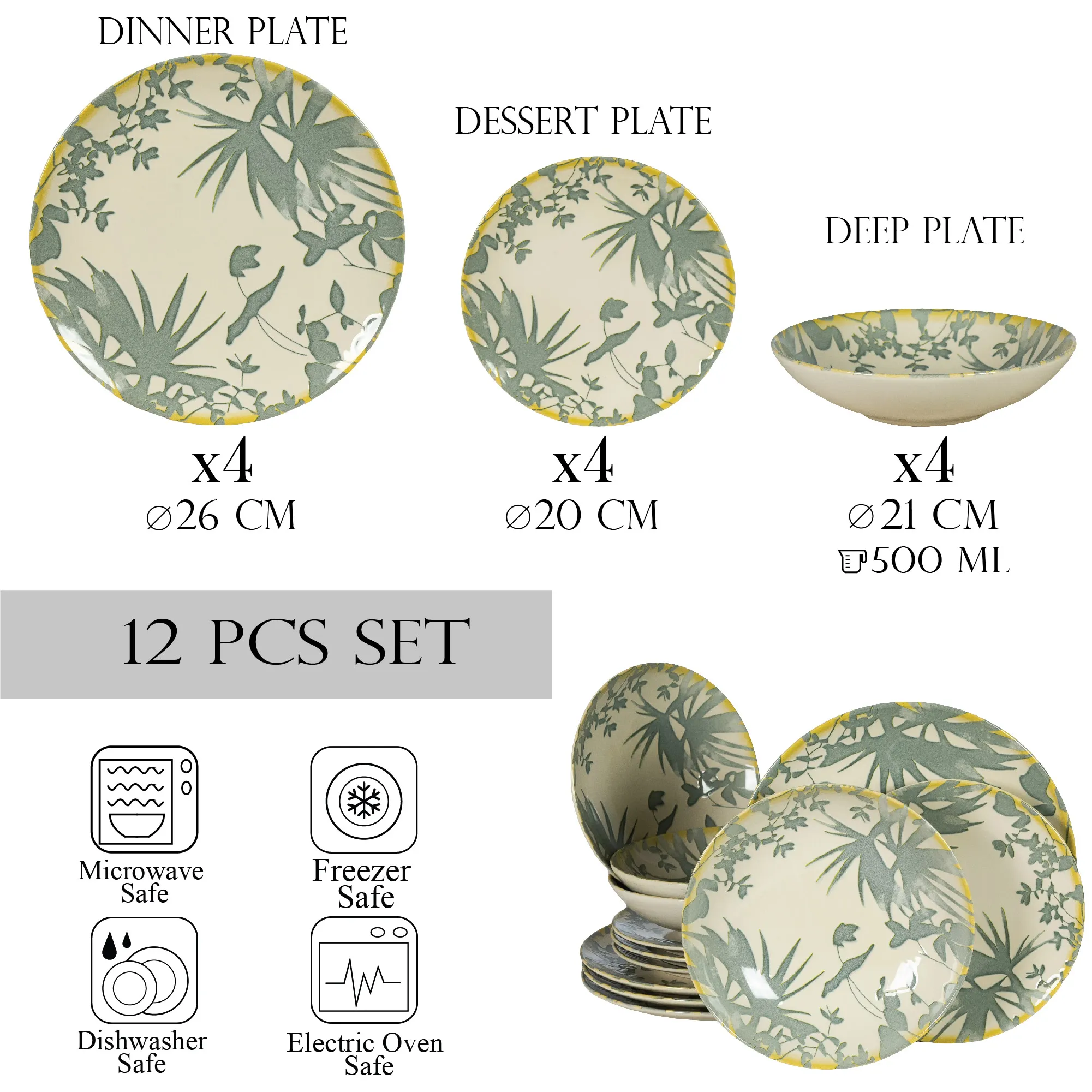 Set 12 Piese Summer 44 Gri: 4 Farfurii Intinse 26cm, 4 Farfurii Desert 20cm  4 Boluri 21cm 500ml 3
