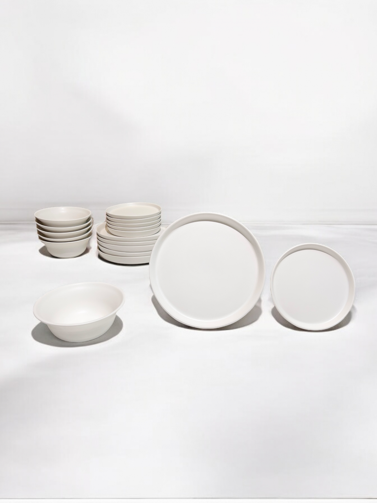 Set Farfurii 3 piese Casablanca ALB MAT ( 1 Farfurie Mare 25cm, 1 Farfurie Desert 20cm, 1 Bol 450ml) - Ceramica Manuala 2