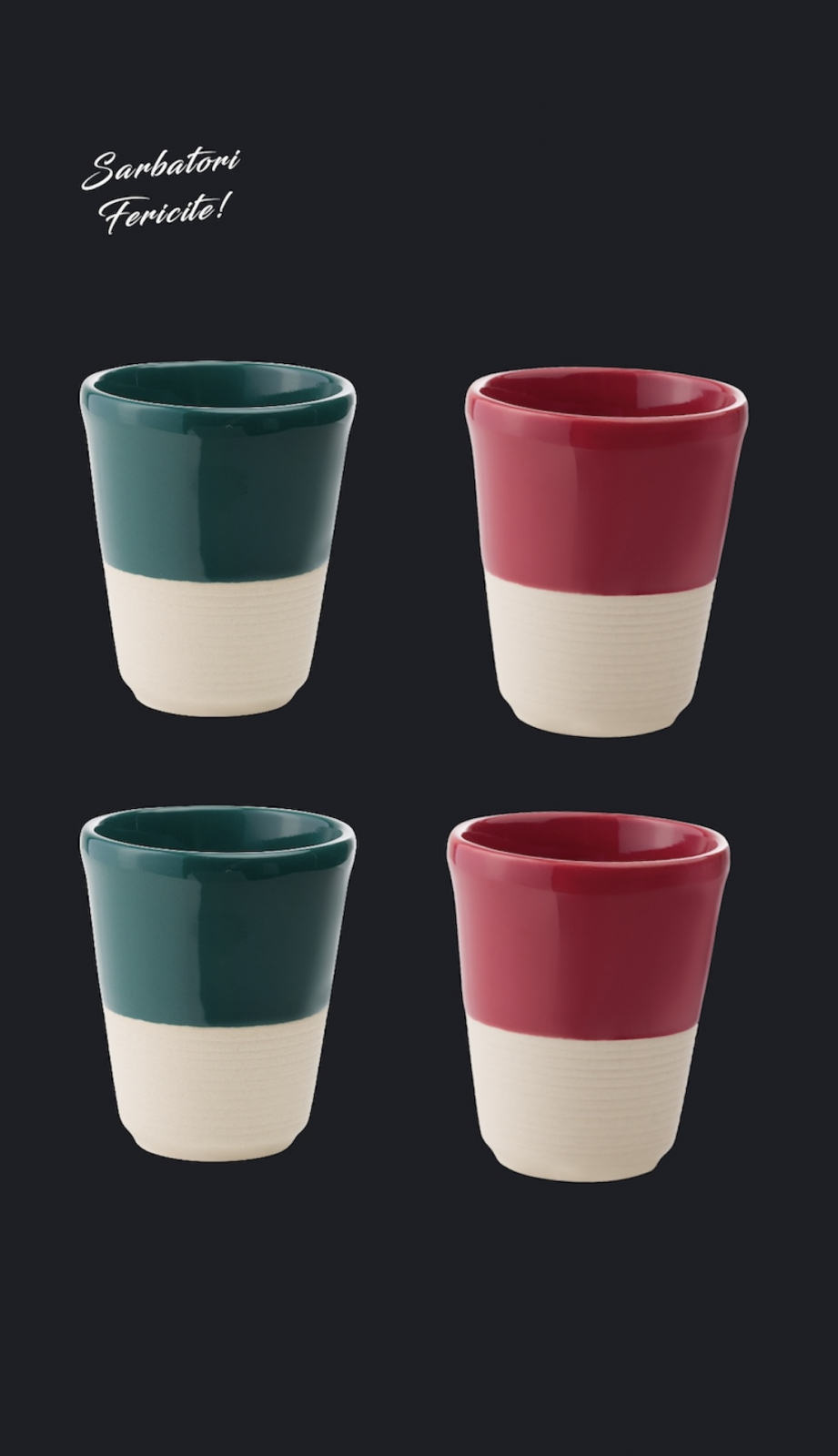 Set Cadou 4 Pahare Ceramica Arhitect Glaze Sarbatori (2 Pahare Rosii 200ml, 2 Pahare Verzi 200ml) 2