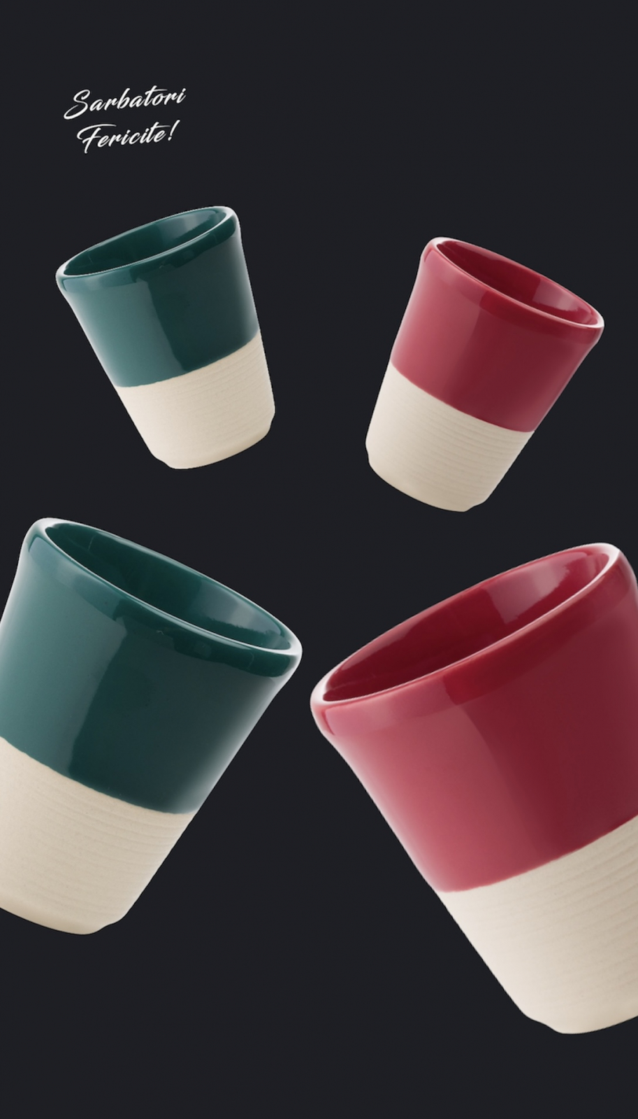 Set Cadou 4 Pahare Ceramica Arhitect Glaze Sarbatori (2 Pahare Rosii 200ml, 2 Pahare Verzi 200ml) 3