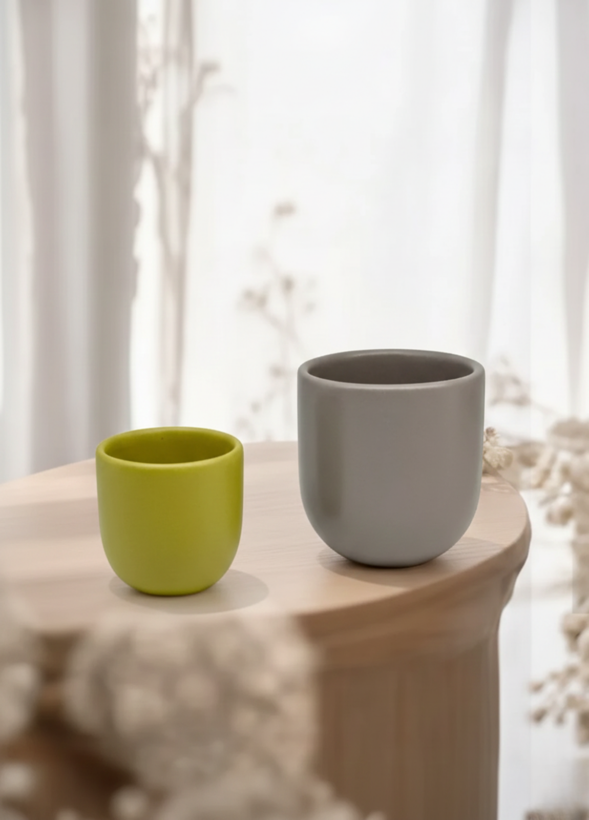 Set 2 Pahare Cafea NOVUM Springtime ( 1 pahar ceramica 250ml Gri+Olive MAT, 1 pahar ceramica 80ml Galben+Verde Mat) glazurat manual
