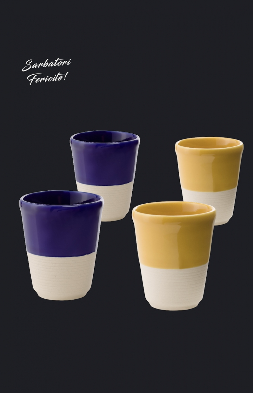 Set Cadou 4 Pahare Ceramica Arhitect Glaze Sarbatori (2 Pahare Albastru Cobalt 200ml, 2 Pahare Galbene 200ml) 5