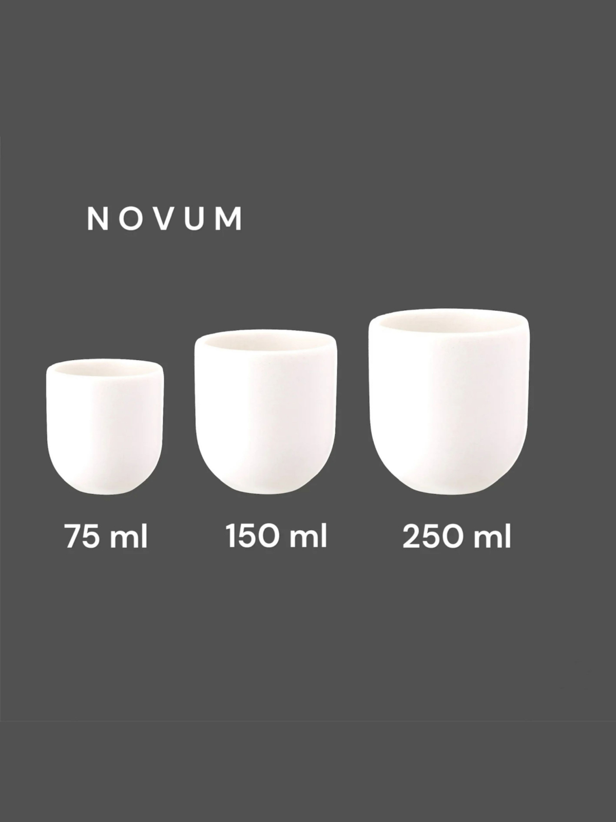 Set 3 Pahare Cafea NOVUM,  Alb Mat (1 pahar 250ml, 1 pahar 150ml, 1 pahar 75ml)