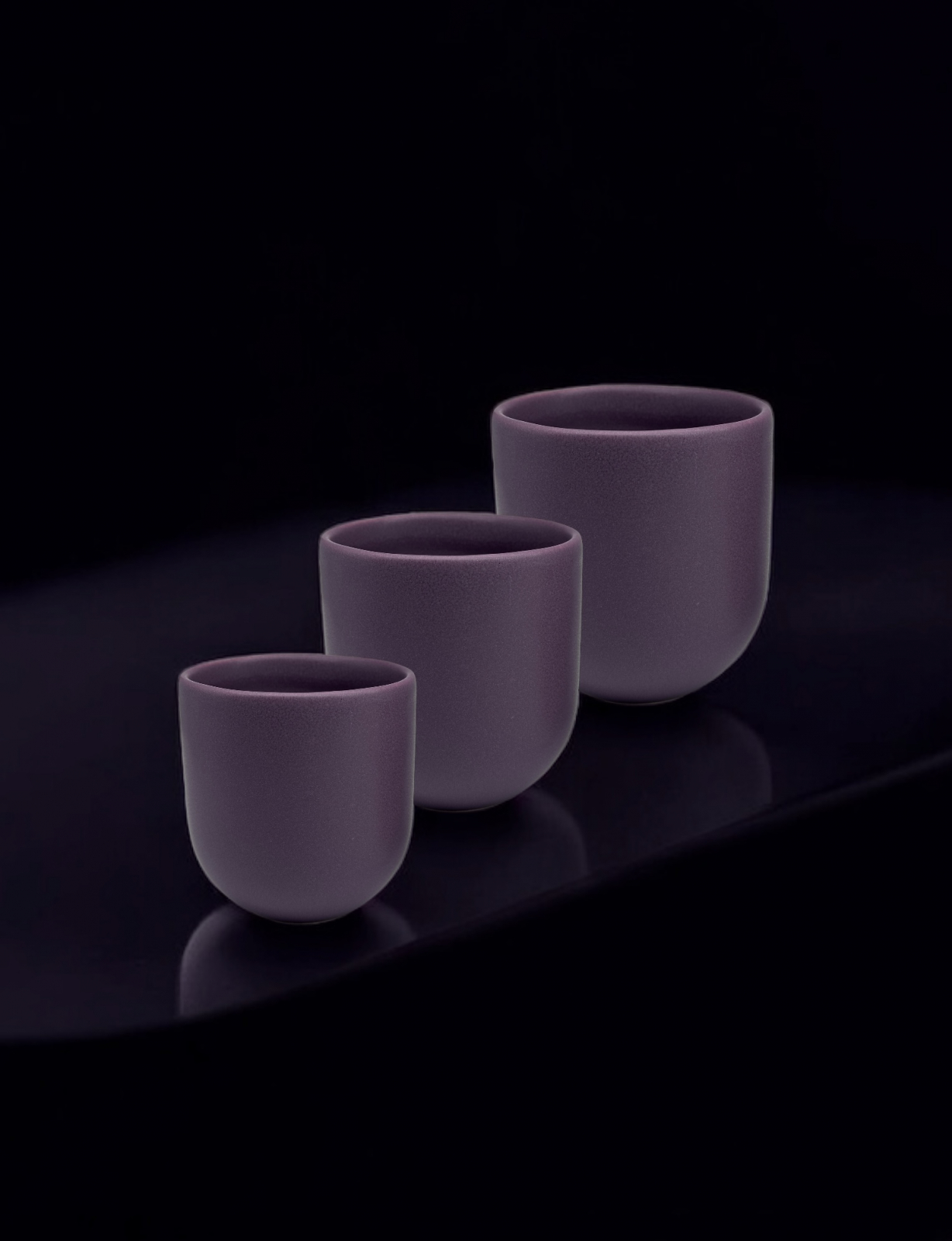 Set 3 Pahare Cafea NOVUM Velaris Purple Dynastia ,   250 ml, 150 ml, 80 ml (Mov Regal Mat) ,   Gresie Ceramica Glazurata Manual