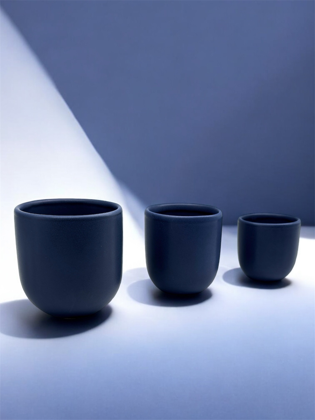 Set 3 Pahare Cafea NOVUM Velaris Negru Cerneala ,   250 ml, 150 ml, 80 ml (Negru Cerneala Indigo Mat) ,   Gresie Ceramica Glazurata Manual