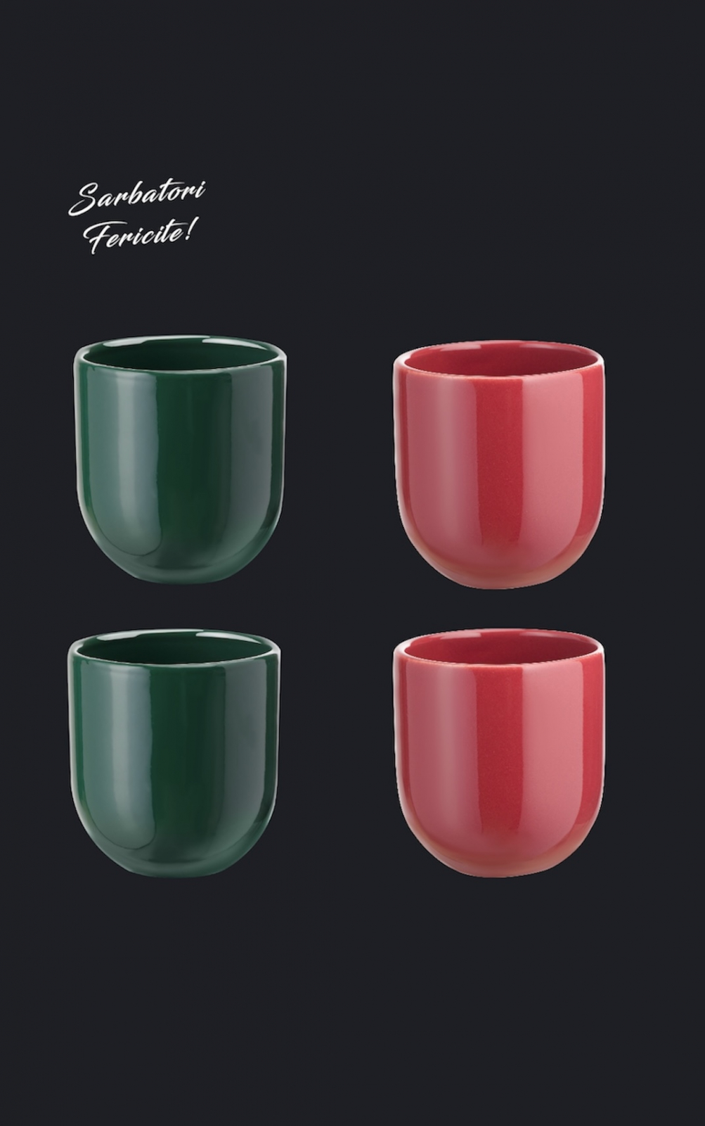 Set Cadou 4 Pahare Ceramica Novum Sarbatori (2 Pahare Rosii 250ml, 2 Pahare Verzi 250ml) 3