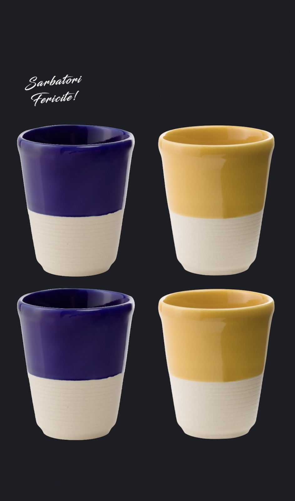 Set Cadou 4 Pahare Ceramica Arhitect Glaze Sarbatori (2 Pahare Albastru Cobalt 200ml, 2 Pahare Galbene 200ml) 6