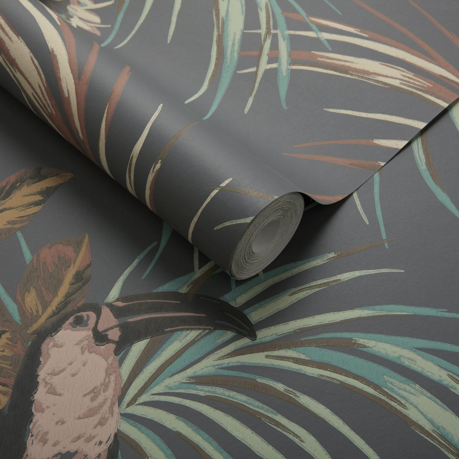 Le Toucan, Charcoal Black Luxury Bird, 1838 Wallcoverings, 5.3mp / rola 3