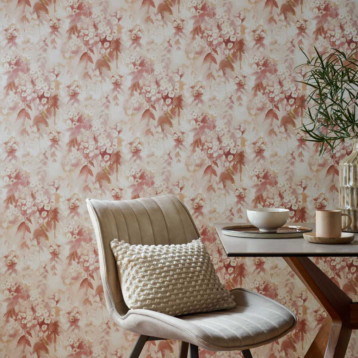 Cascade, Mango Red Luxury Floral, 1838 Wallcoverings, 5.3mp / rola 2