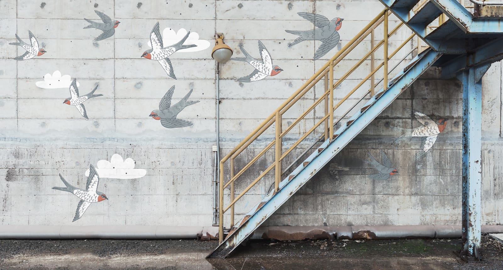 Stairway Graffiti, Swallow, Rebel Walls