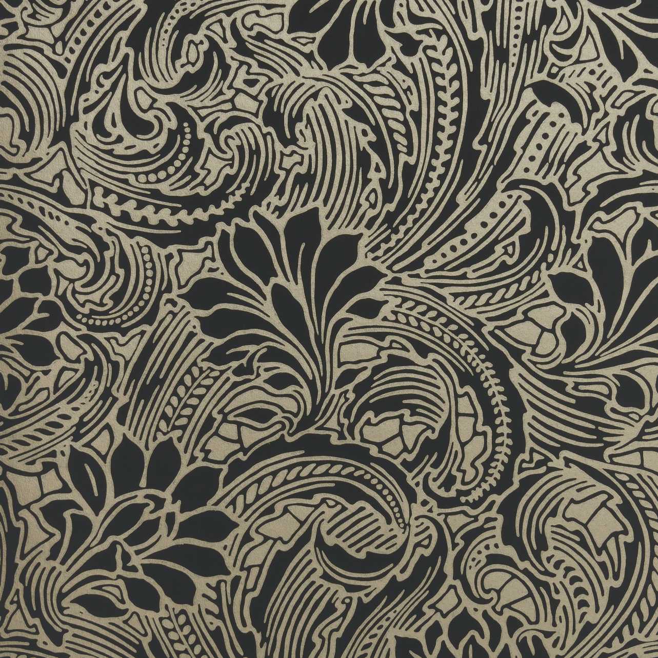 Eden, Midnight Black and Gold, 1838 Wallcoverings, 5.3mp / rola