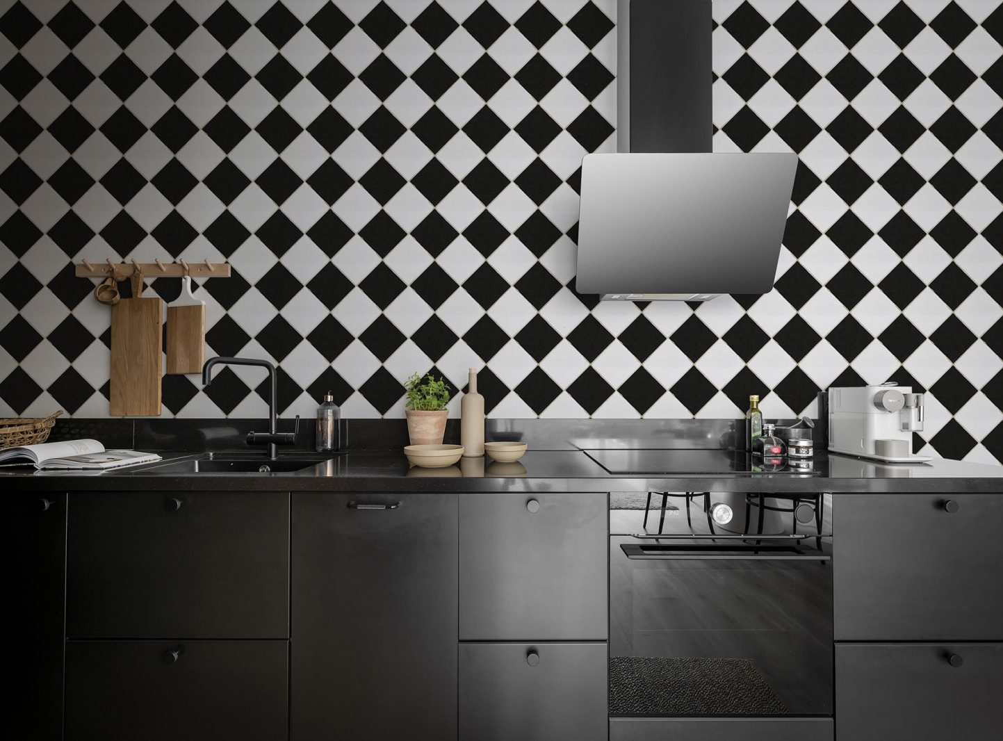 Checkered Tiles, Black & White, Rebel Walls, 5 mp / rola 2