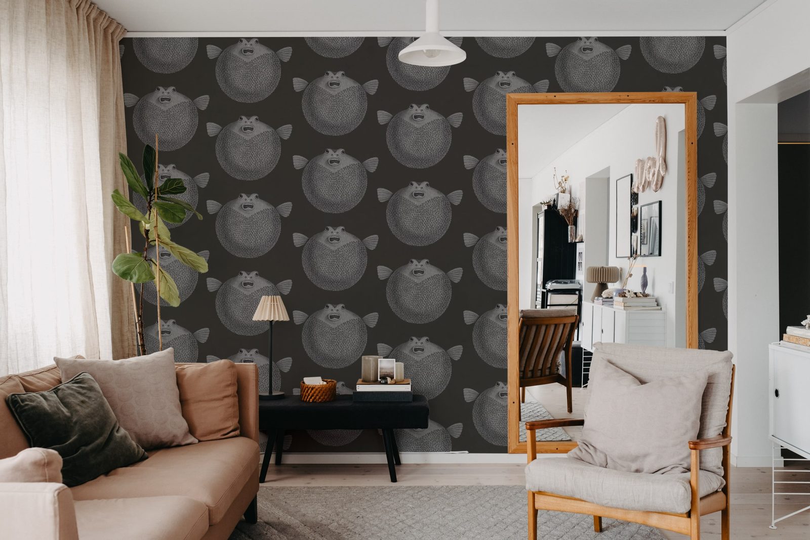 Puffer Fish, Black, Rebel Walls 3