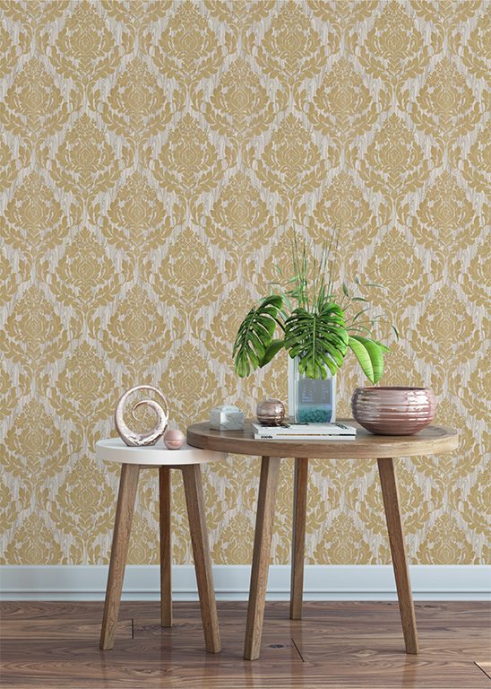 Faversham, Natural Gold Luxury Flock, 1838 Wallcoverings, 5.3mp / rola 2