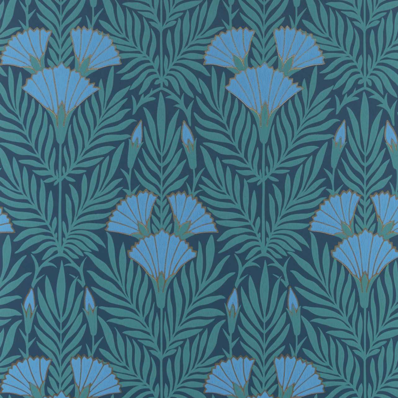 Floral Fanfare, Cornflower Blue, 1838 Wallcoverings, 5.3mp / rola
