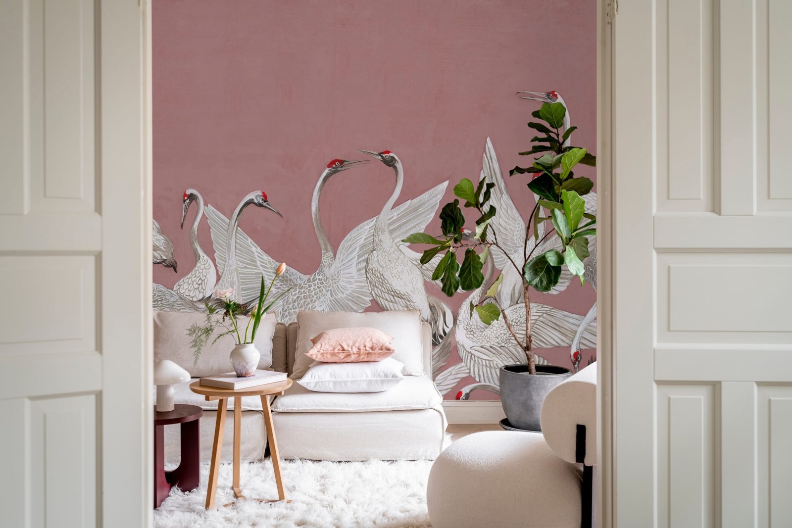 Soaring Cranes, Pink, Rebel Walls 2
