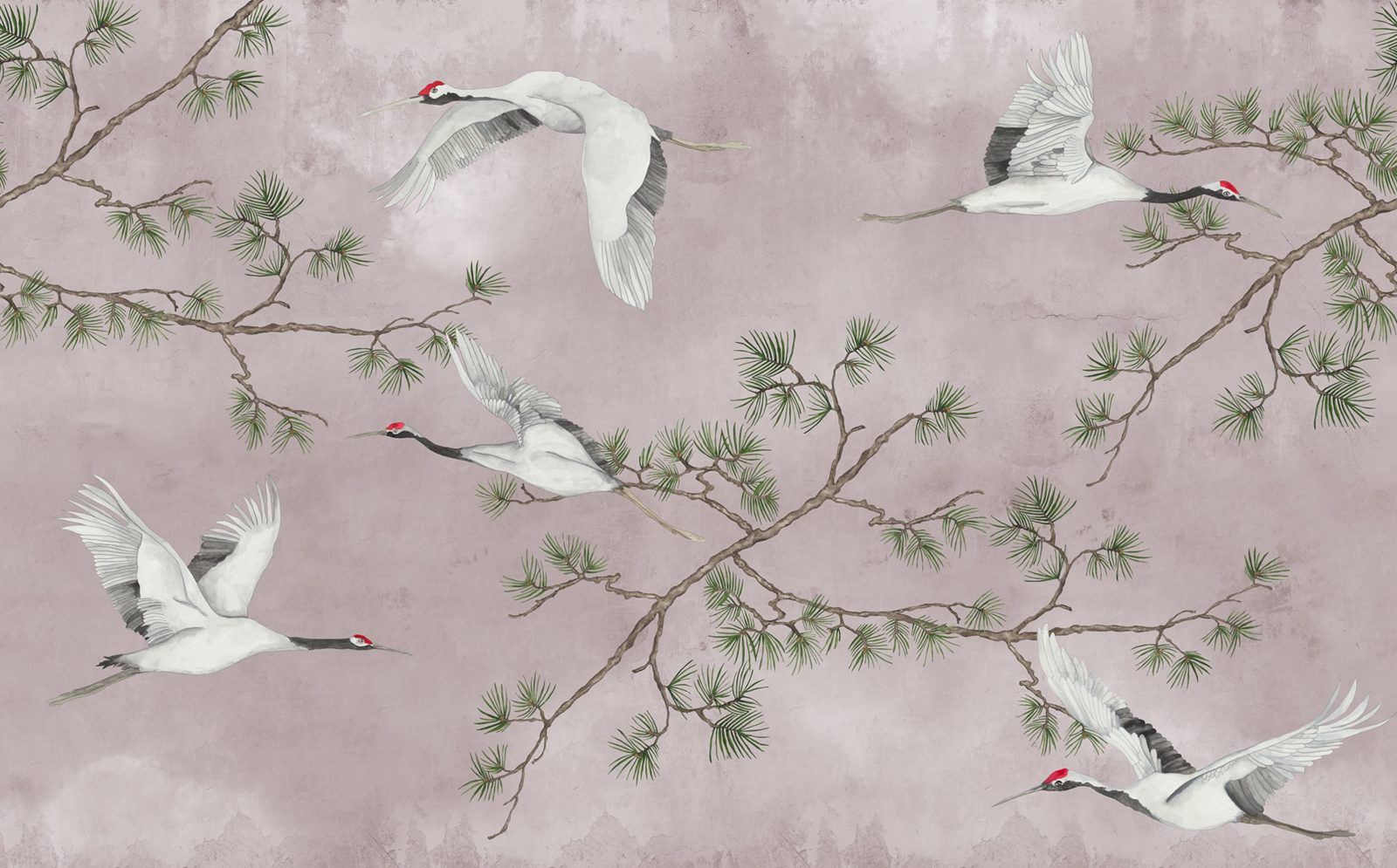 Majestic Cranes, Pink, Rebel Walls