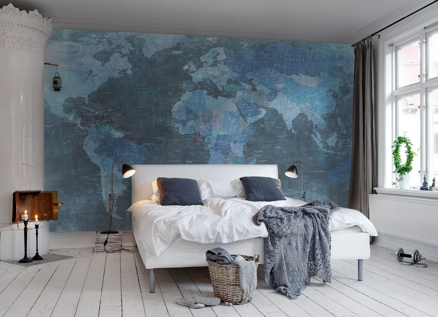 World Map, Blue, Rebel Walls 2