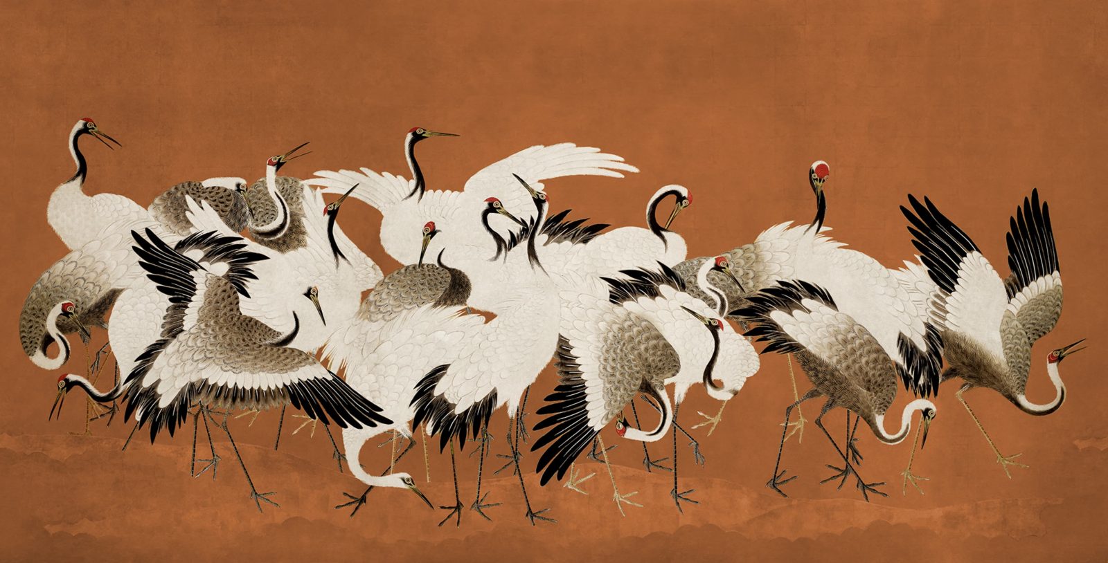 Dancing Cranes, Orange, Rebel Walls