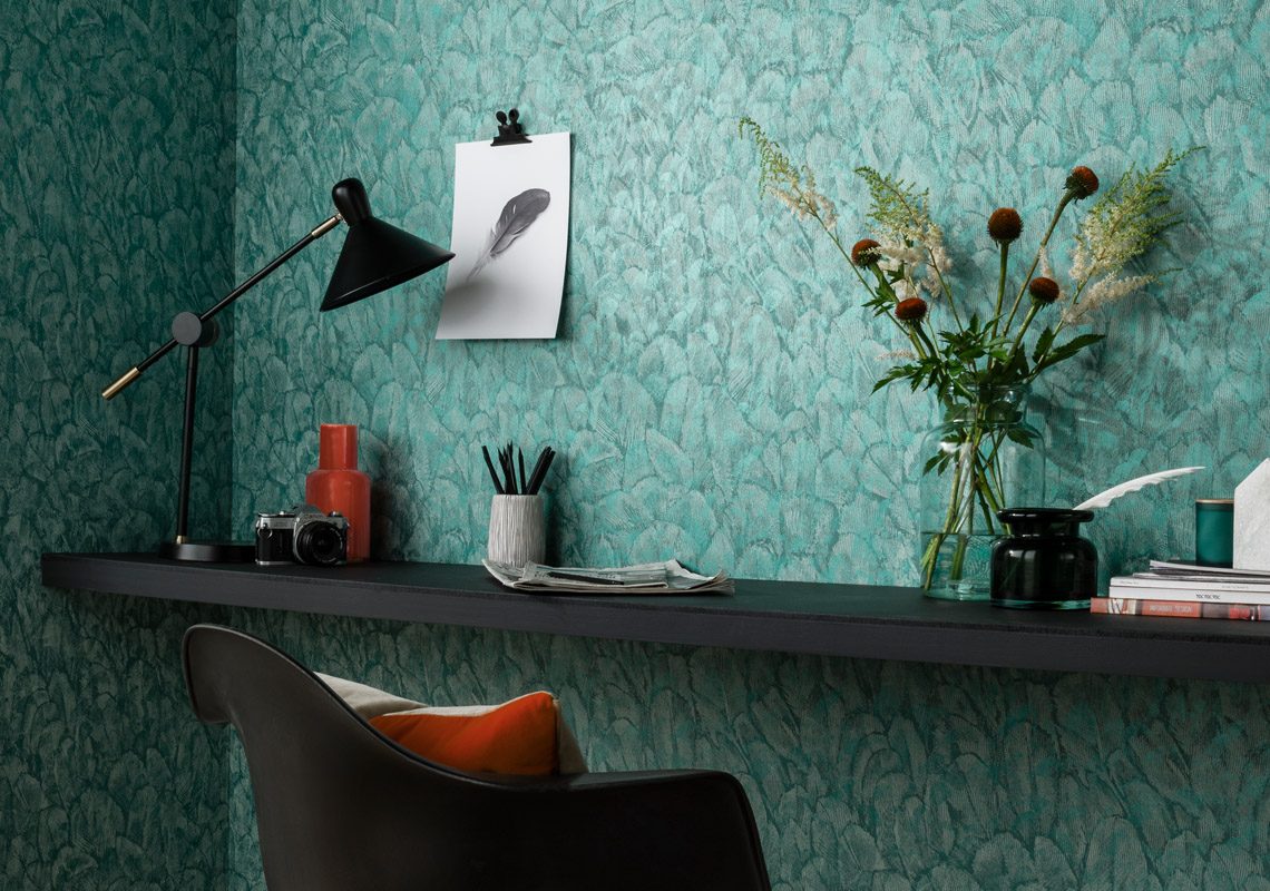 Tranquil, Seafoam Green Luxury Feather, 1838 Wallcoverings, 5.3mp / rola 2