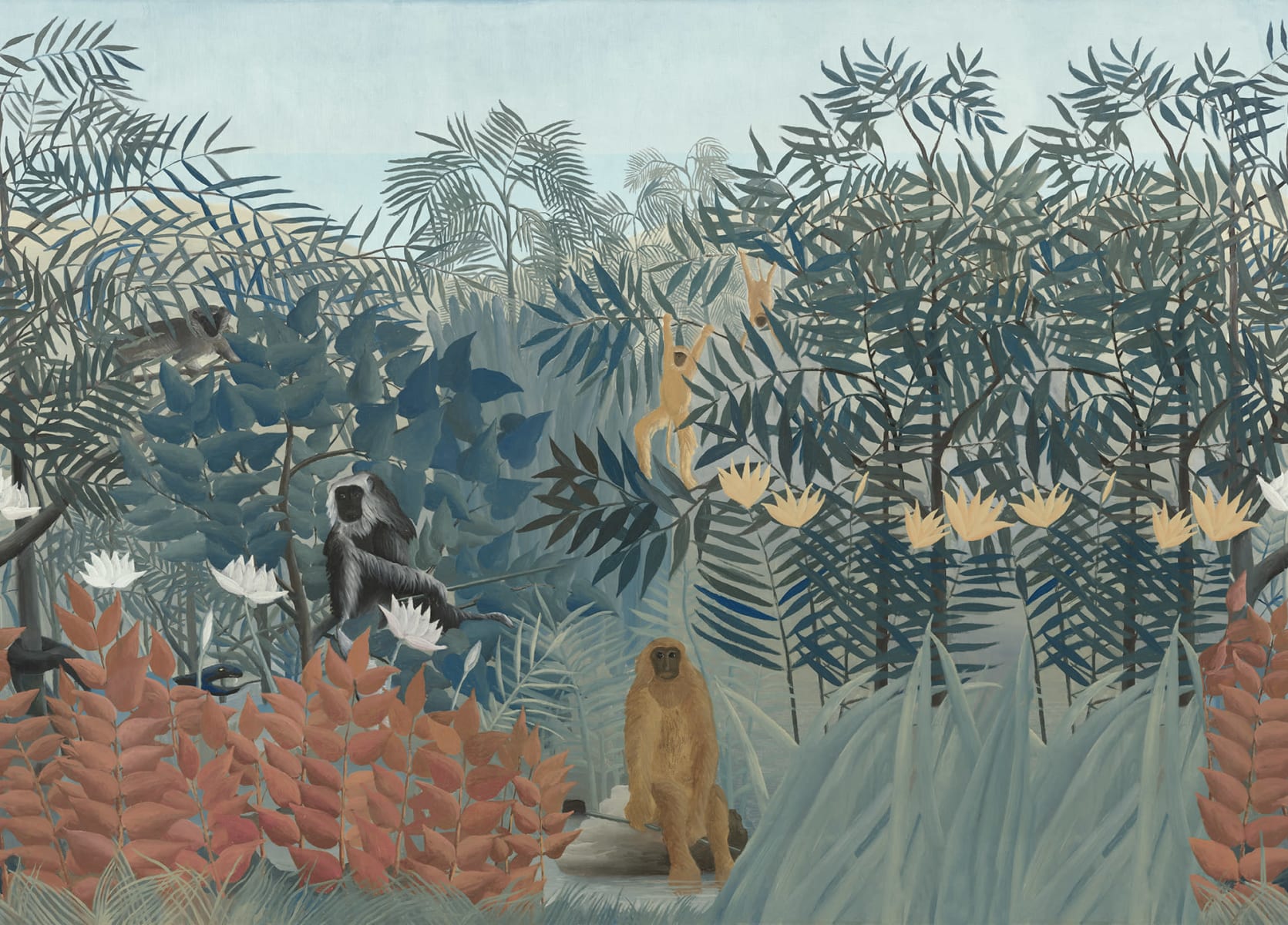 Tropical Forest With Monkeys, Blue, Rebel Walls