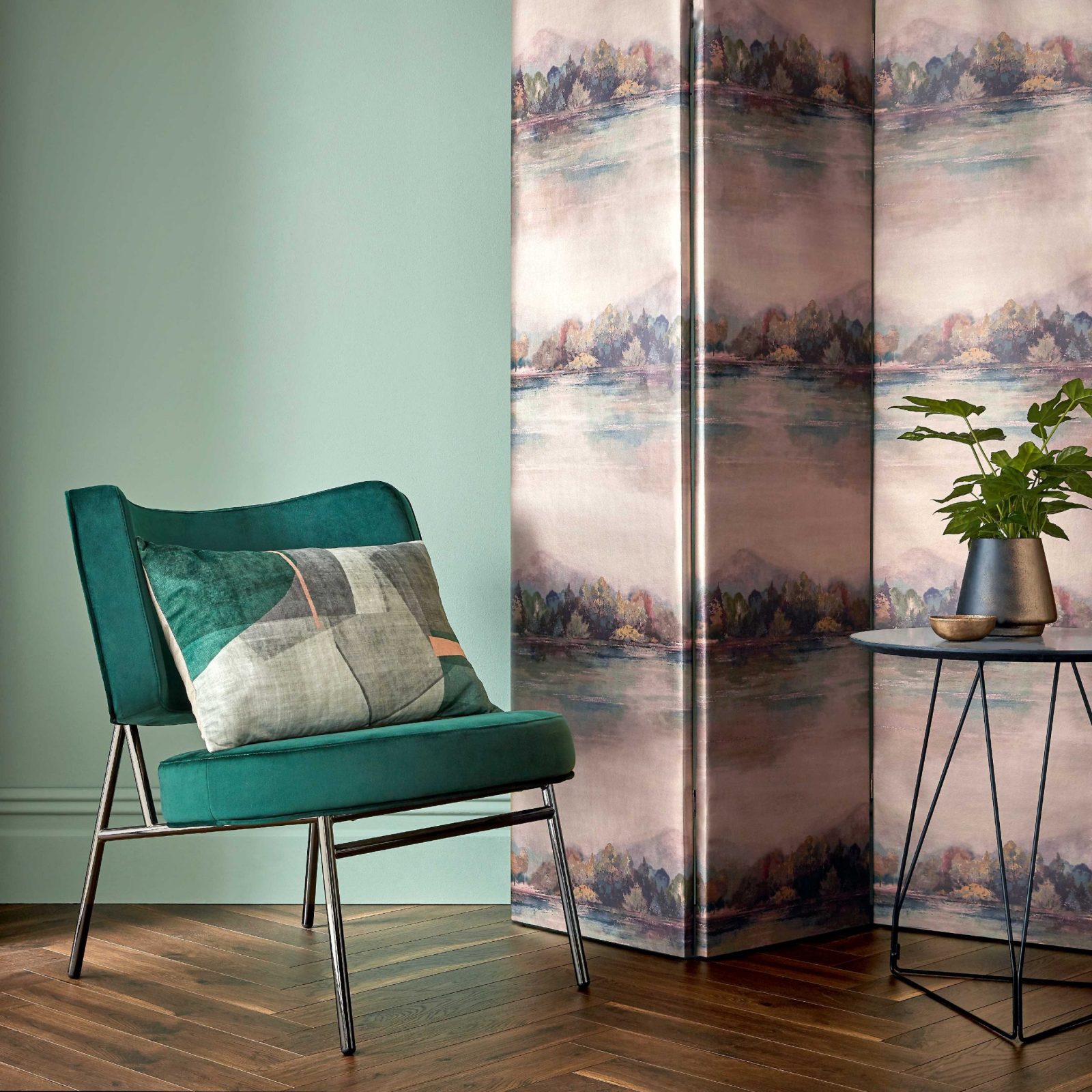Lakeside, Sunset Pink Luxury Landscape, 1838 Wallcoverings, 5.3mp / rola 2