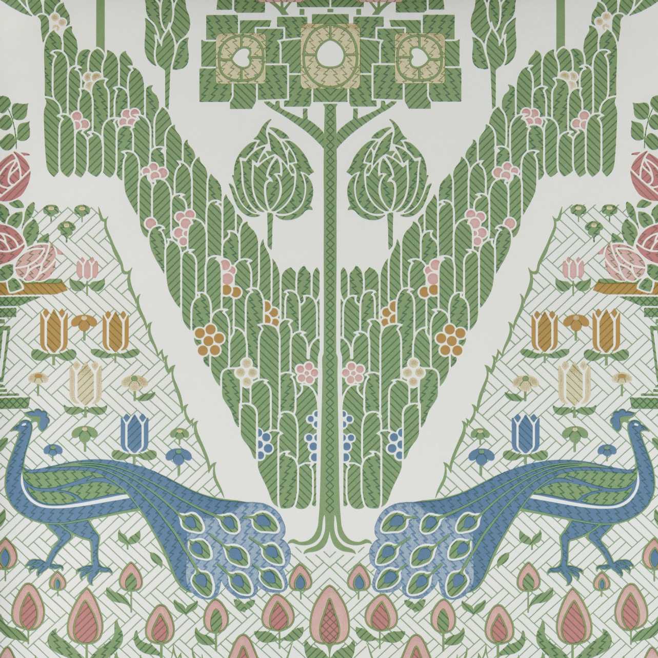 Peacock Topiary, Fern Green, 1838 Wallcoverings, 5.3mp / rola
