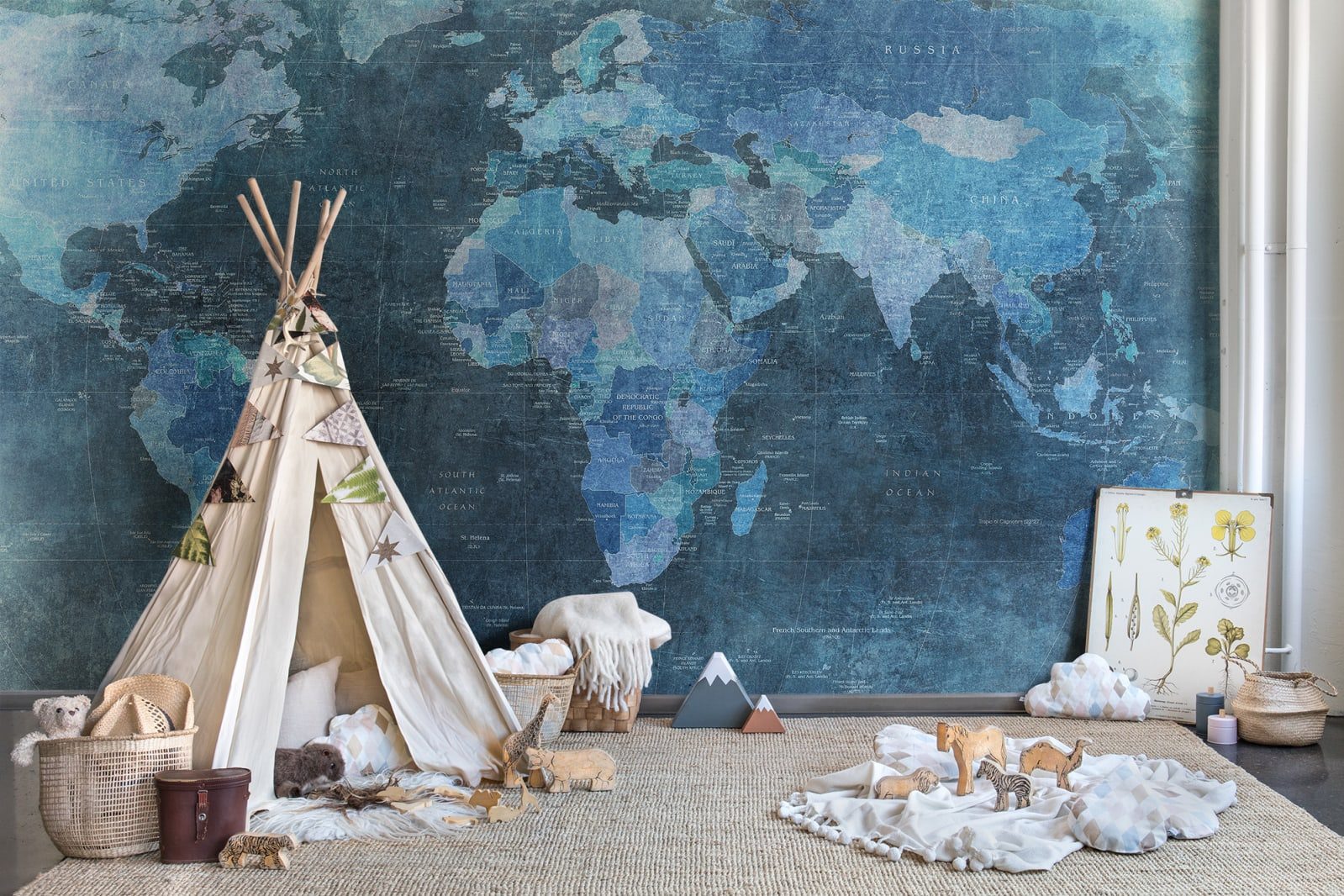 World Map, Blue, Rebel Walls 3