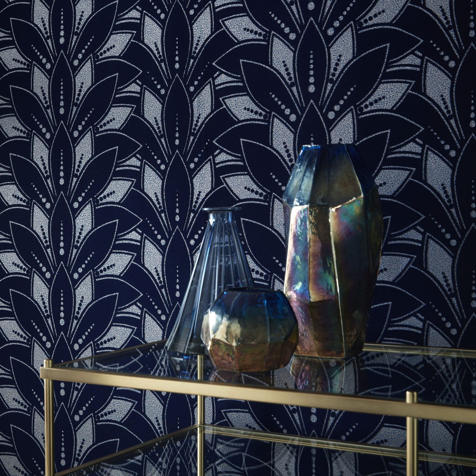 Astoria, Midnight Blue Luxury Flock, 1838 Wallcoverings, 5.3mp / rola 2