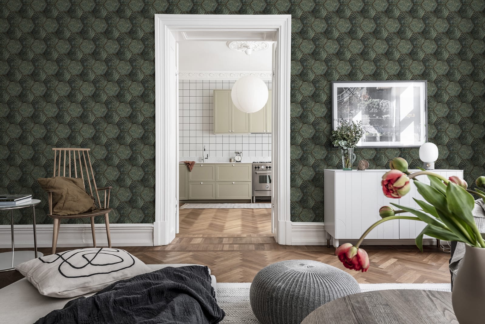 personalizabil Hexagon Tiles, Emerald, Rebel Walls, 5 mp / rola 2