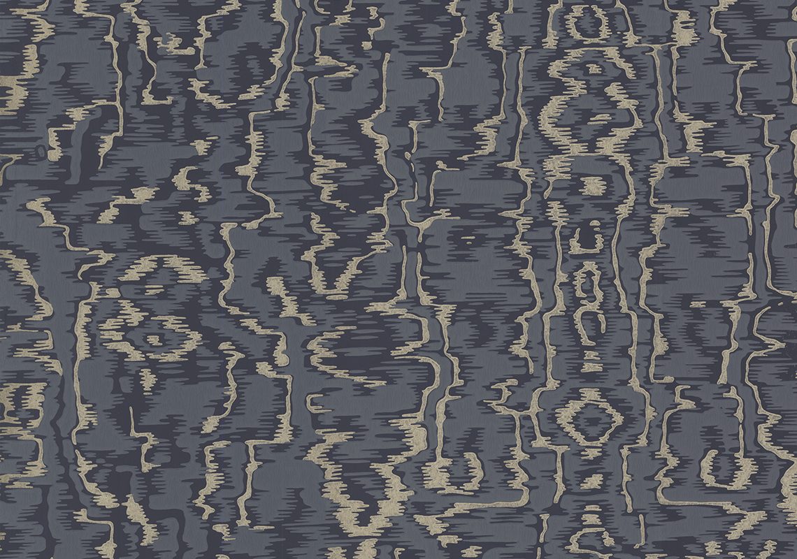 Avington, Navy Blue Luxury Moire, 1838 Wallcoverings, 5.3mp / rola