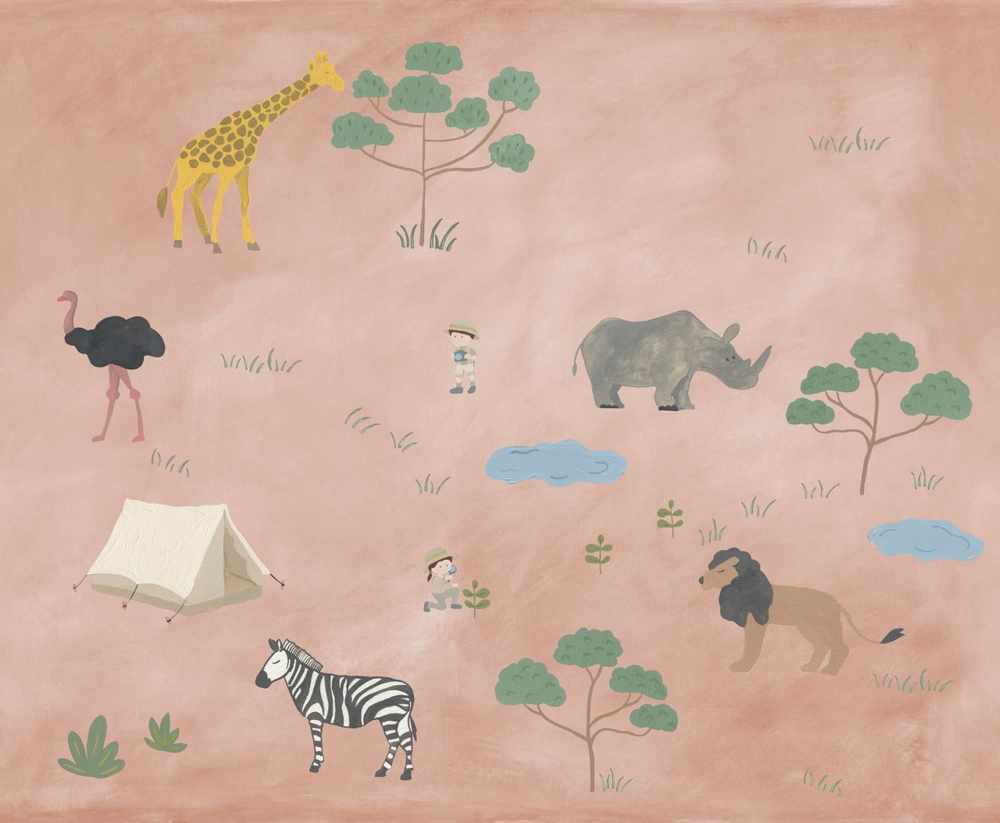Animal Safari, Pink, Rebel Walls