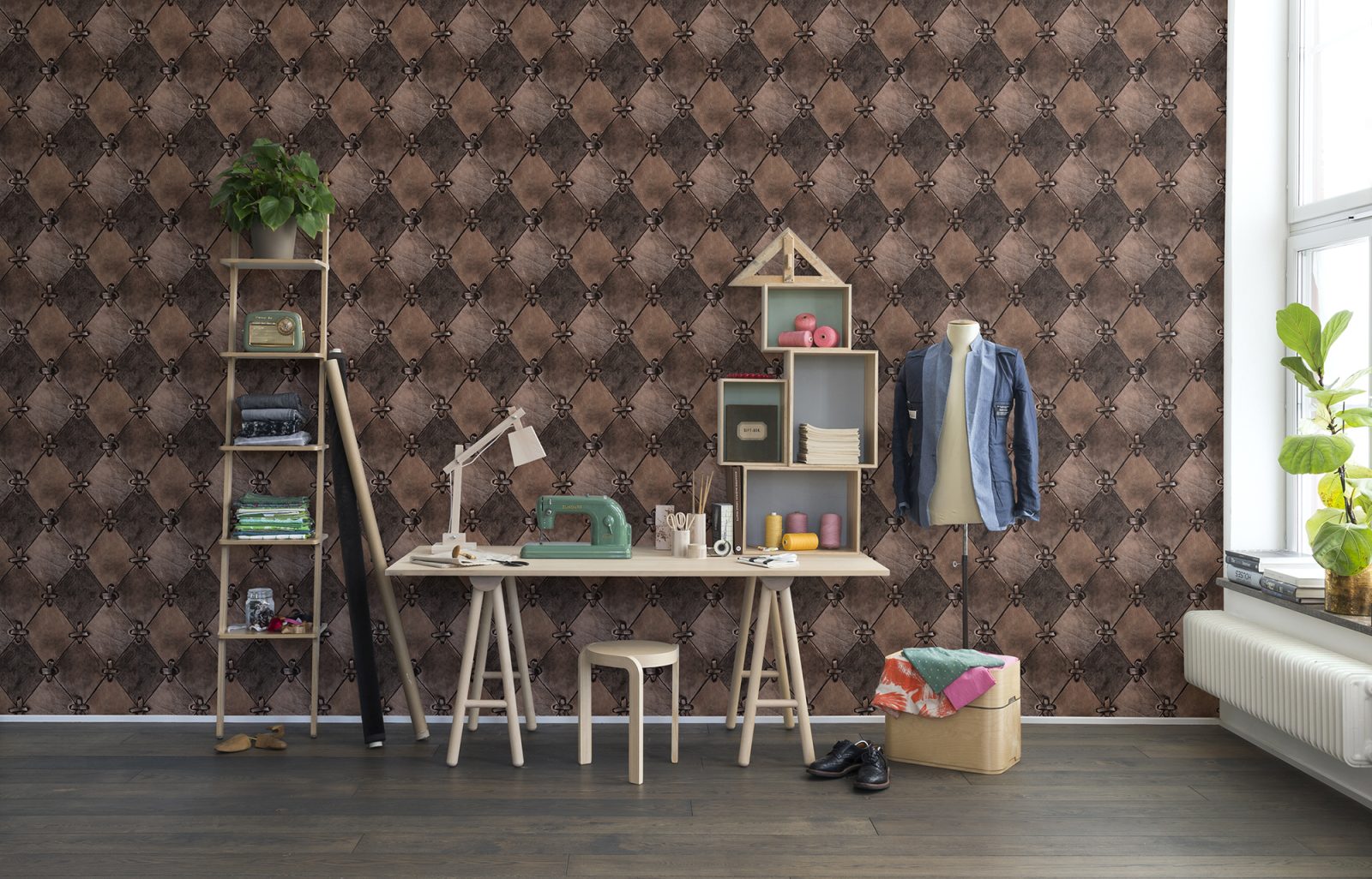 Leather Rhombs, Vintage, repetitiv, Rebel Walls 2