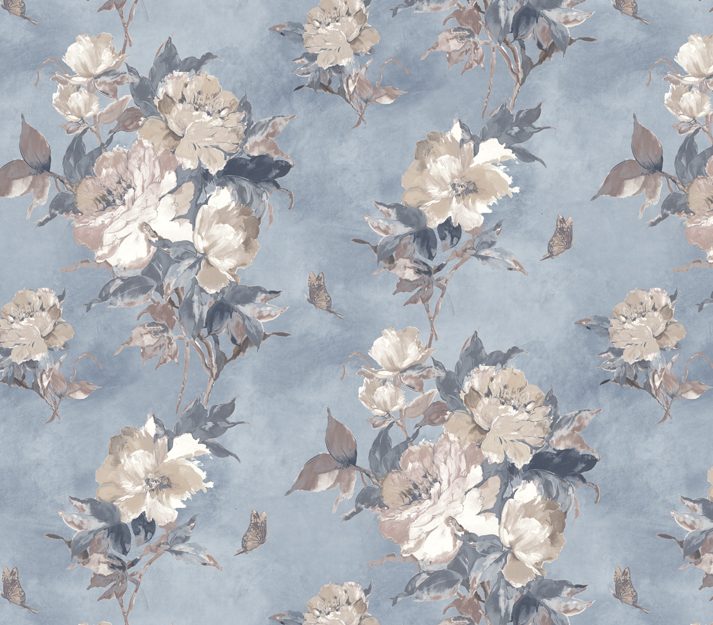 Madama Butterfly, Denim Blue Luxury Floral, 1838 Wallcoverings, 5.3mp / rola