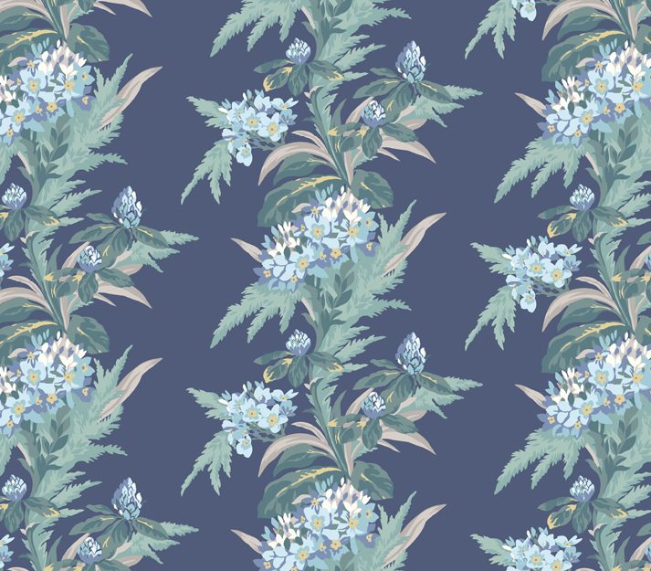 Aurora, Lagoon Blue Luxury Floral, 1838 Wallcoverings, 5.3mp / rola