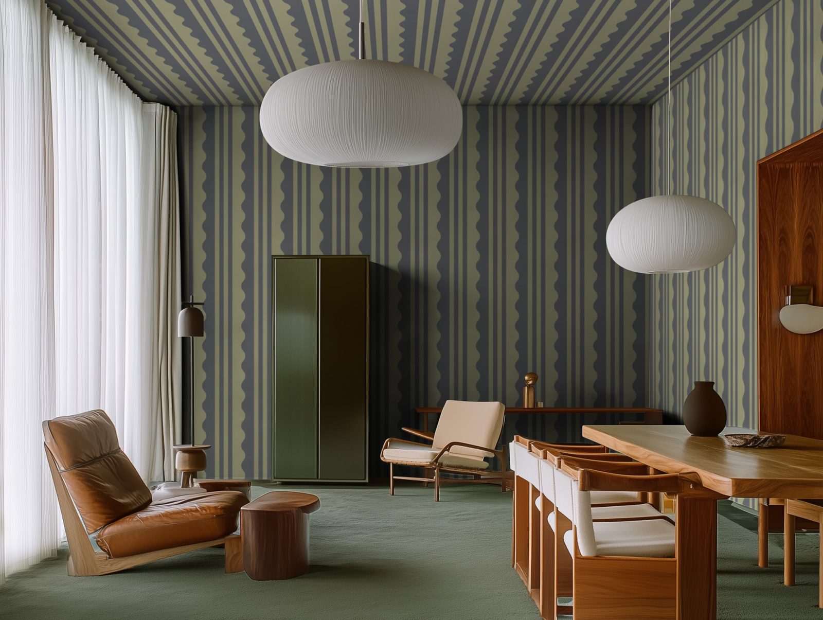 Wavy Stripe, Dark Green, Rebel Walls 2