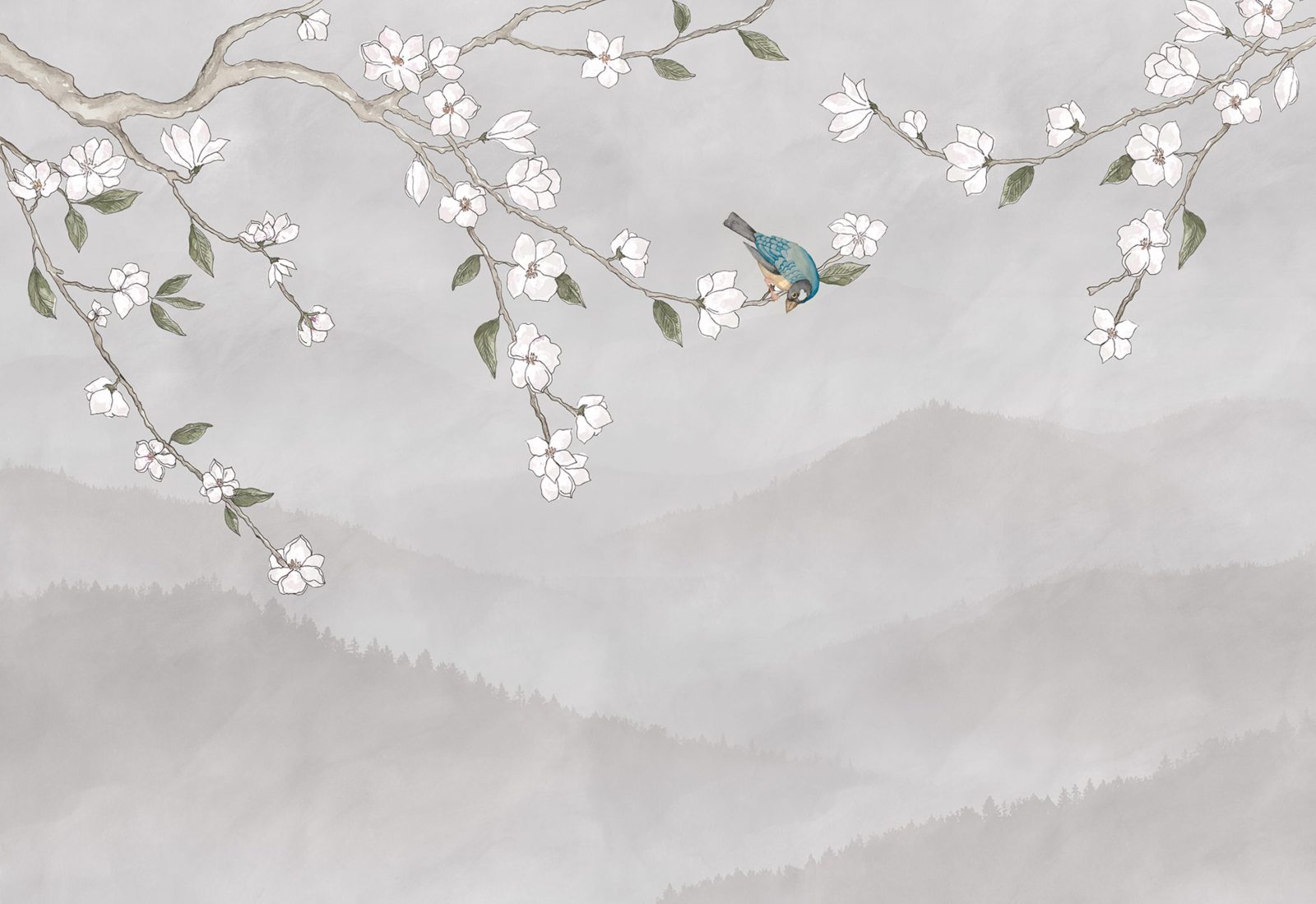 Bird in Tree, White, Rebel Walls