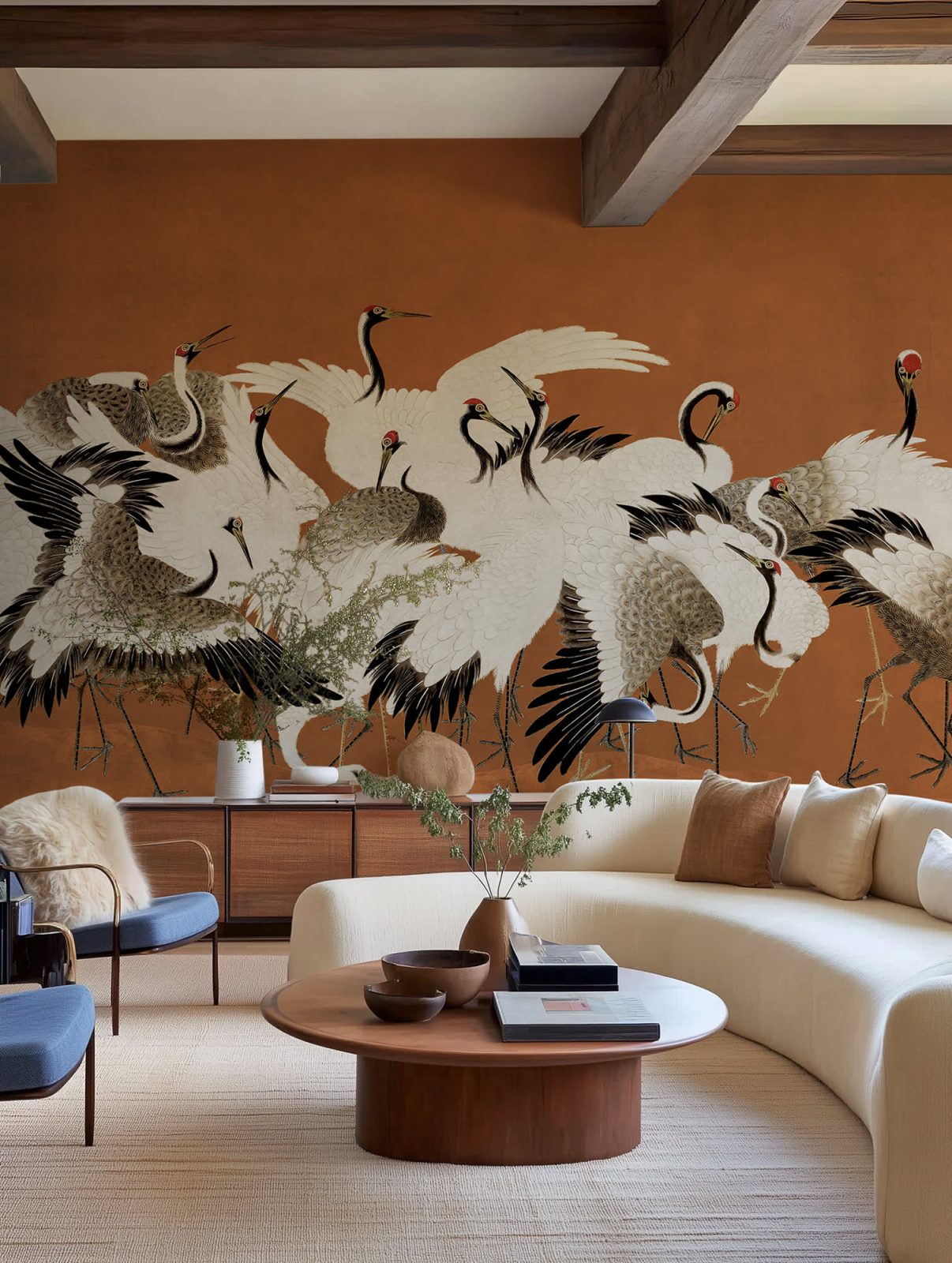 Dancing Cranes, Orange, Rebel Walls 3