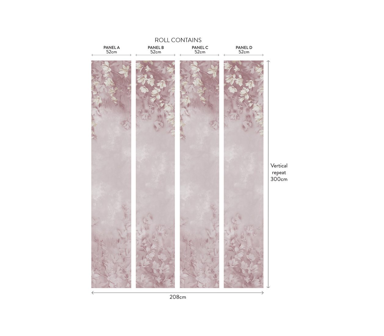 Trailing Magnolia, Blush Pink Luxury Floral, 1838 Wallcoverings, 6.5mp / rola 4