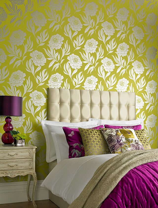 Chatsworth, Lime Green Luxury Floral, 1838 Wallcoverings, 5.3mp / rola 2