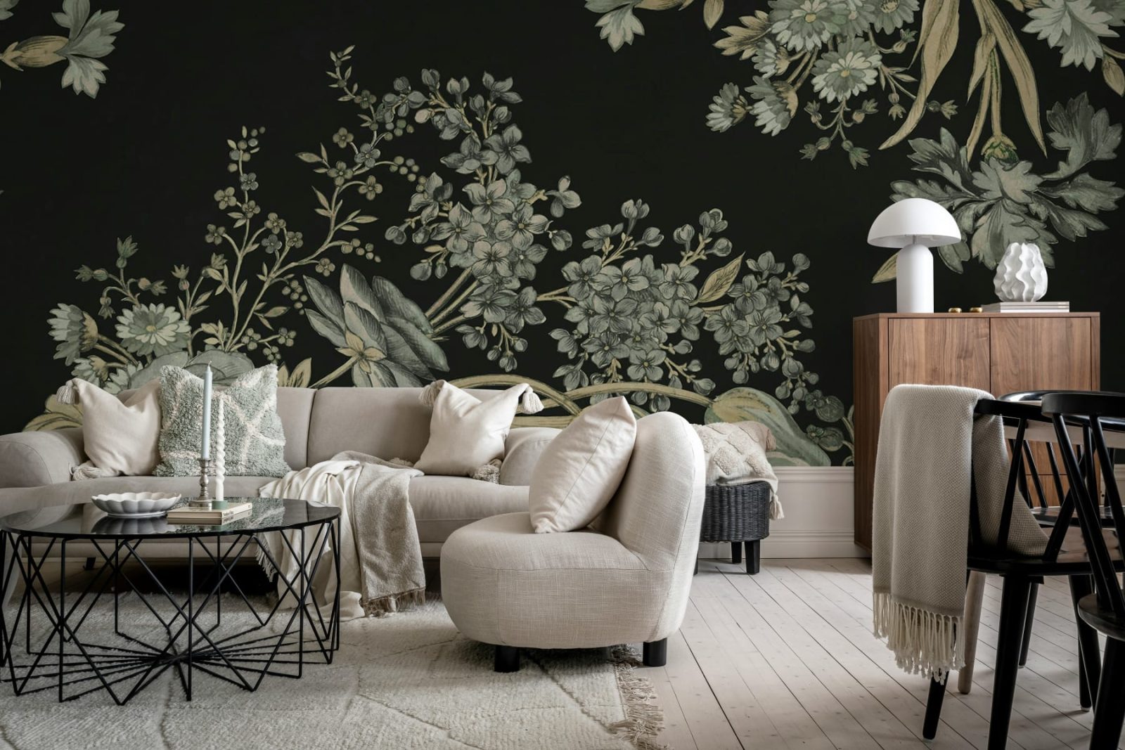 Bold Floral, Black, Rebel Walls 2